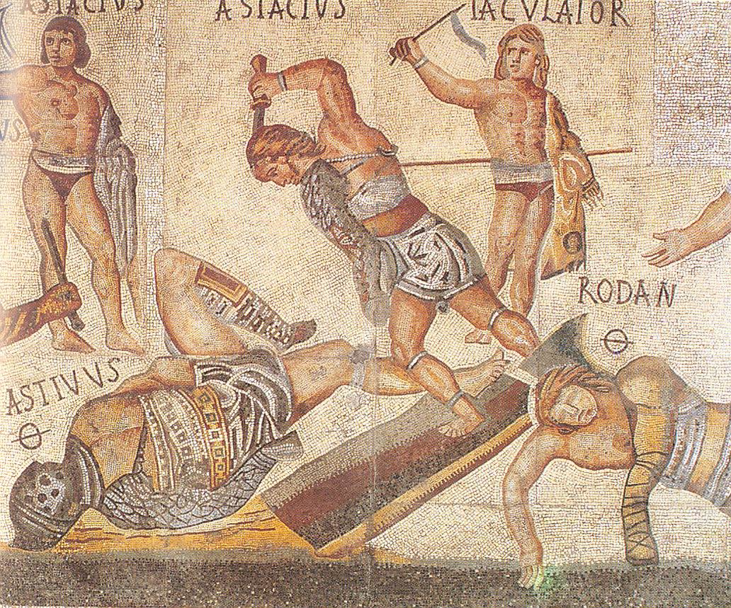 mosaic showing dead gladiators