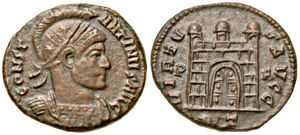 Constantine I VIRTVS
                      AVGG campgate Rome 176
