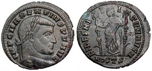 Maxentius
                        FIDES MILITVM AVG N Ostia 45