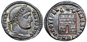 Constanttine I PROVIDENTIAE AVGG camp gate
                      from Cyzicus 34