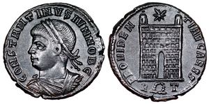 Constantine II PROVIDENTIAE CAESS camp gate
                        Rome 289
