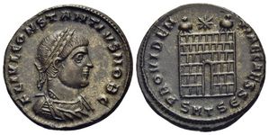 Constantius II PROVIDENTIAE CAESS camp gate
                      from Thessalonica 158