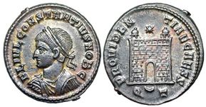 Constantius II PROVIDENTIAE CAESS campgate
                      from Ticinum