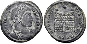 Constantine I
                      PROVIDENTIAE AVGG camp gate from Siscia 215