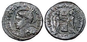 Constantine I VICTORIAE LAETAE PRINC PERP VLPP
                    Siscia 56 shield with hippocamp